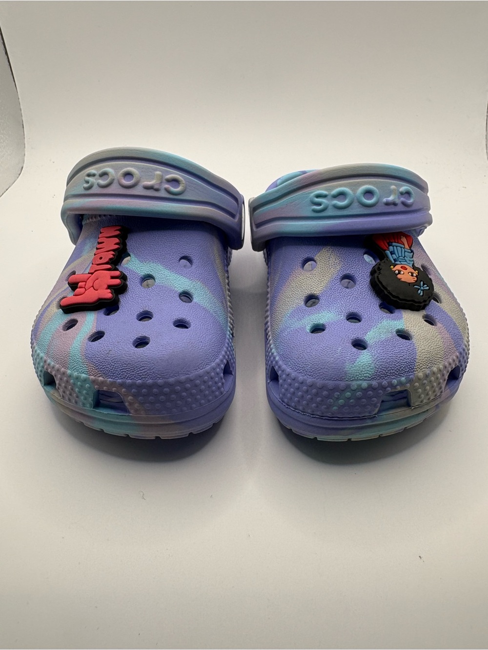 Crocs Classic Marbled Clogs Kids C6 Purple Pastel With Melanin Charms